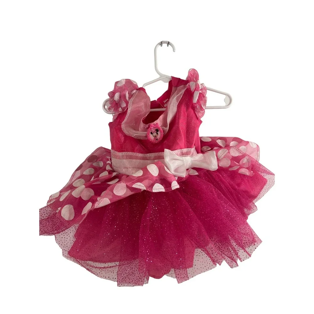 Disney Minnie Mouse Costume Dress 2T Pink Polka Dot Glitter Tulle Girls